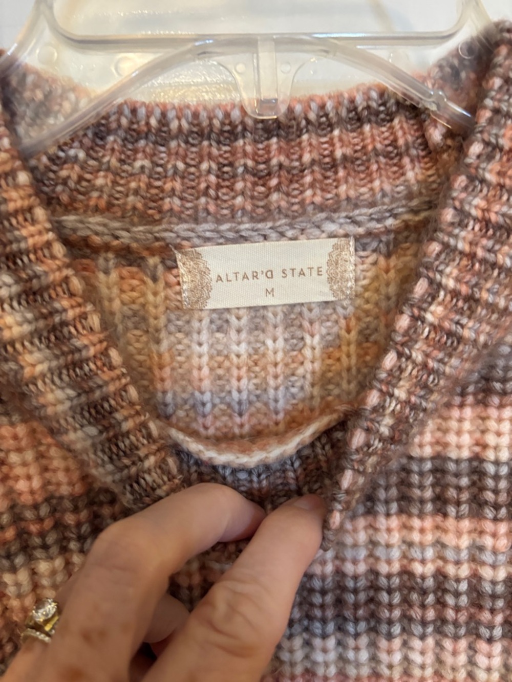 Altar'd State Striped Crewneck Sweater in Pink and Brown Size Med EUC - Picture 2 of 8